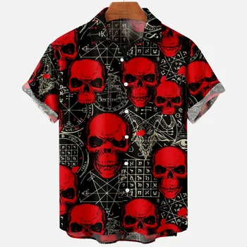 Летние гавайские рубашки для мужчин, свободные дышащие повседневные мужские рубашки с 3D черепом, уличная одежда, Пляжная мужская блузка европейского размера с короткими рукавами