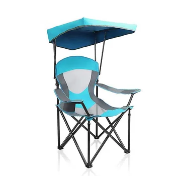 Складной походный стул MF Studio с теневым козырьком, прочная стальная рама с сумкой для переноски и подстаканником, синяя эмаль
