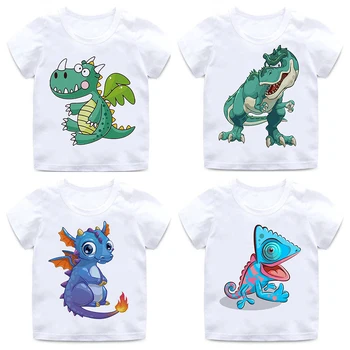 Футболки с динозавром для мальчиков на день рождения, наряд для девочек, Детский летний белый топ с динозавром, Комплект одежды, Детская одежда