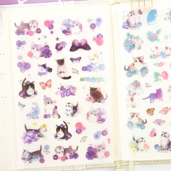 6 шт. / компл. мобильных декоративных наклеек Kawaii Cat and Flower для скрапбукинга, поделок, канцелярских принадлежностей