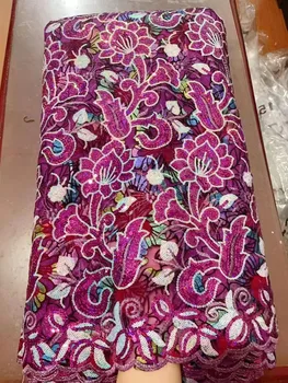 Вышивка Африканские кружевные ткани Блестки кружевные ткани последовательность цветочных узоров Кружевная ткань Роскошь для нигерийского женского платья A02