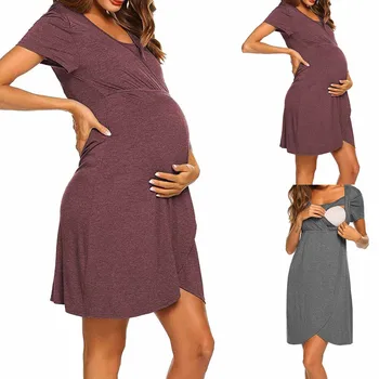 Летнее женское платье для беременных с коротким рукавом, ночное платье для кормления грудью, ночная рубашка для грудного вскармливания, пальто на зиму