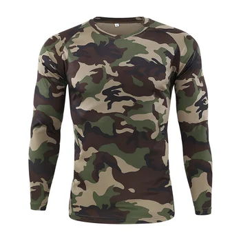 Мужская тактическая военная камуфляжная футболка, дышащие быстросохнущие боевые футболки с длинным рукавом для фитнеса, уличная одежда