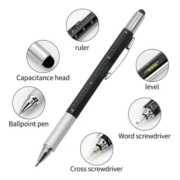 Многофункциональная ручка-мультиинструмент 6 В 1, Отвертка, прецизионная линейка, штангенциркуль, шариковые ручки для сенсорного измерения уровня креативности в телефоне