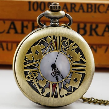 Карманные часы в стиле Кролика Покер Алиса, ожерелье, кварцевый механизм, подвеска-брелок, мужские и женские часы CF1255, прямая поставка
