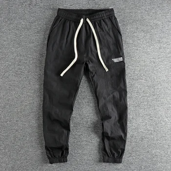 Модные и минималистичные повседневные брюки с вышитыми буквами для мужчин, тонкие, быстросохнущие молодежные укороченные брюки ice silk 352