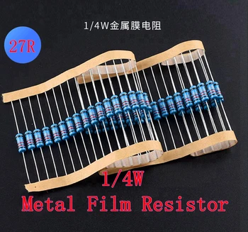 (100шт) Металлический пленочный резистор 27R Ом 1/4 Вт 27R Ом 0,25 Вт 1% ROHS