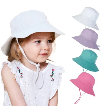 Милые детские шляпы-ведерки, Новинка весны, детская однотонная пляжная шляпа с зонтиком, уличная летняя кепка с рисунком для мальчиков и девочек, рыболовные кепки для 0-8 лет