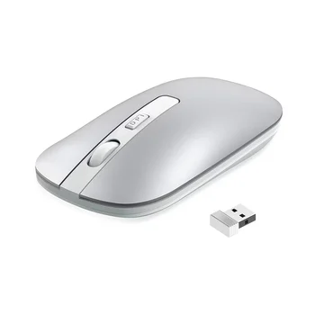 Бесшумная беспроводная мышь, тонкие портативные компьютерные мыши 2,4 G с USB-приемником, бесшумная мобильная оптическая мышь (серебристый)