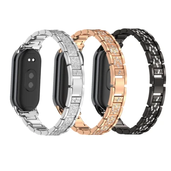 Для Xiaomi Mi Band 8 Модный металлический браслет с блестящими стразами, ремешок для умных часов Miband 8, сменный браслет, ремешок для часов Correa