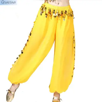 Брюки для танца живота, Шифоновые раздельные широкие брюки с блестками, шаровары для индийских танцев, одежда для танцев в Синьцзяне