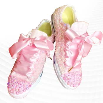 Весенне-осенняя модная новая парусиновая обувь с розовым жемчугом sweet wind design sense, популярная удобная доска для отдыха