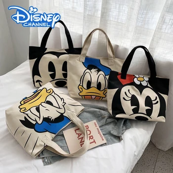 Disney Mickey Minnie Большая вместительная Ретро-холщовая сумка для покупок, женские сумки, Повседневная продуктовая сумка для девочек