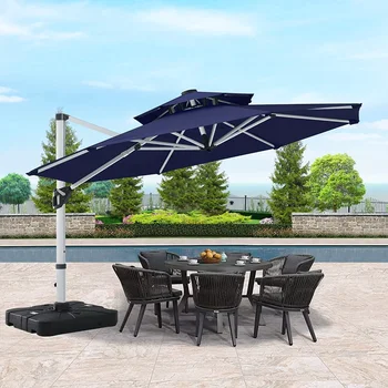 ABCCANOPY 10-футовый консольный зонт для патио, двойной круглый зонт, открытый смещенный зонт с поворотом на 360 °, темно-синий
