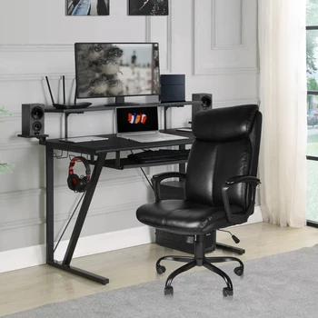 Офисный стул из Высококачественной Искусственной кожи, Регулируемая высота / Наклон, Поворотный на 360 градусов, 300 фунтов, Черный