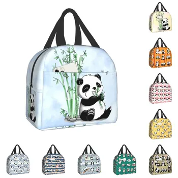 Утепленная сумка для ланча с изображением медведя панды для кемпинга, путешествий, переносной термоохладитель, ланч-бокс для женщин, Детские Рабочие сумки для хранения продуктов для пикника.