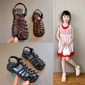 Сандалии Sandalias для девочки, летняя новинка 2023, обувь принцессы на мягкой подошве, детская нескользящая детская обувь, белые римские сандалии, повседневная пляжная обувь
