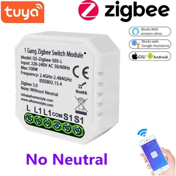 Модуль интеллектуального переключателя ZigBee Tuya Реле EU 220V без нейтрали 1-полосный беспроводной модуль выключателя света с Alexa Google Home