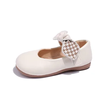 CUZULLAA/ Весенне-осенняя элегантная повседневная обувь с бантиком-бабочкой для маленьких девочек, размеры на плоской подошве с крючками и петлями, 21-30