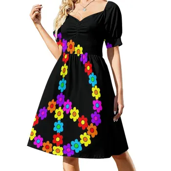 Платье в стиле поп-цветок со знаком мира, тренд женской одежды 2023, платье для женщин