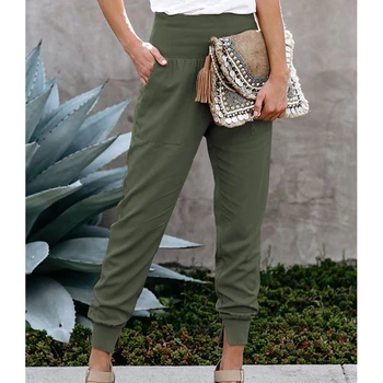 Повседневные эластичные длинные брюки с высокой талией, однотонные, приталенные, уличная одежда, женские Элегантные летние модные брюки-карандаш