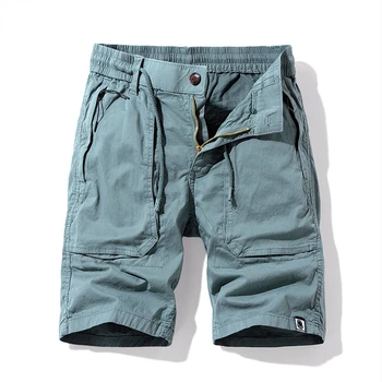 Новые летние мужские повседневные шорты-карго из 95% хлопка, модные прямые брюки на молнии, стрейчевые комфортные короткие брюки для улицы, мужские