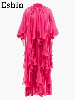 Женское сетчатое платье с аппликацией Eshin, круглый вырез, половина рукава, Высокая талия, однотонные платья Миди, женская мода, стиль одежды TH3991