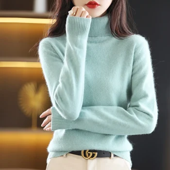 Осенне-зимний женский новый теплый топ из норки и кашемира, женский пуловер с высоким воротником, приталенный модный жакет, свитер
