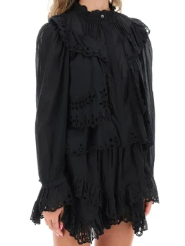 Женский белый или черный комплект, рубашка с воротником-стойкой на пуговицах с вышивкой или короткий элегантный костюм с эластичным поясом