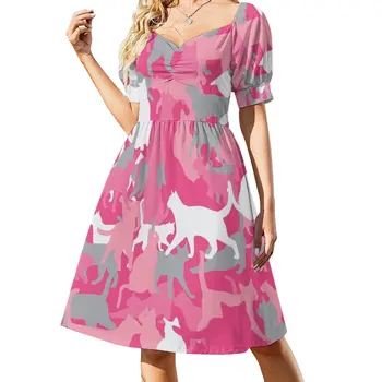 Кошачий камуфляж в розовом платье фиолетовое платье платья для женщин 2023 платье с длинным рукавом Женское вечернее платье