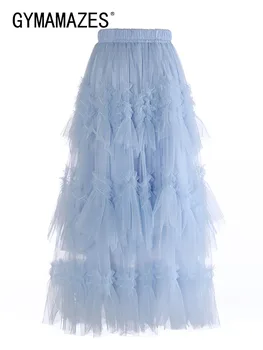 Женские однотонные сетчатые юбки в стиле пэчворк GYMAMAZES с высокой талией, свободная летняя юбка трапециевидной формы, повседневная женская модная одежда