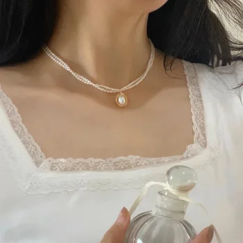 Двухслойное винтажное женское ожерелье из натурального жемчуга с короткой цепочкой для ключиц