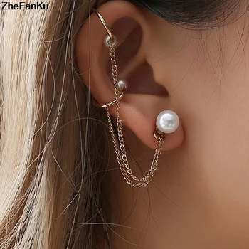 Корейская версия тенденции женской моды, зажим для ушной косточки с искусственным жемчугом, пряжка для ушей, зажим для ушей, цепочка с кисточкой, Ноготь на одно ухо