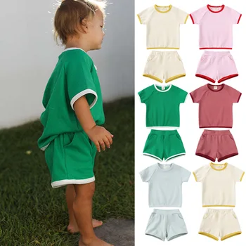 0-5 лет, Детская одежда в стиле пэчворк для мальчиков, хлопковые футболки с коротким рукавом, топы, Шорты, 2 предмета, летняя одежда для девочек, костюмы