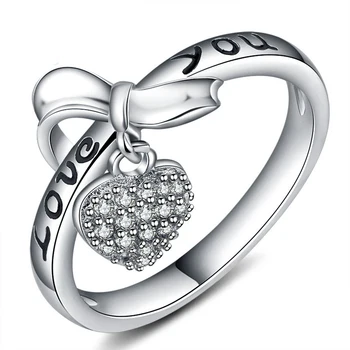 Модное кольцо с бантом в виде сердца и кристаллов, романтический элегантный подарок на День Святого Валентина