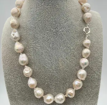 18-дюймовое ожерелье из белого возрожденного жемчуга кеши в стиле барокко