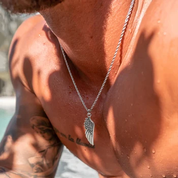Новое классическое мужское ожерелье с подвеской из перьев, простое ожерелье с витой цепочкой из нержавеющей стали для мужчин, ювелирный подарок