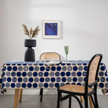Синяя Геометрическая Скатерть В Крупный Горошек, Минималистичная Домашняя Кухня, Украшение Стола В Ресторане, Семейный Ужин Mesas De Jantar