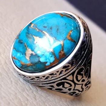 Бирюзовое кольцо Винтажное антикварное Тайское серебряное кольцо Модные украшения для вечеринок в стиле панк