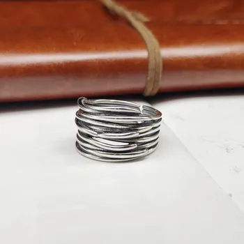 Винтажное Многослойное Оберточное кольцо из стерлингового серебра S925 Пробы Корейская версия Модной линии Плетеное Открытое Кольцо Оптом Тайское серебряное кольцо