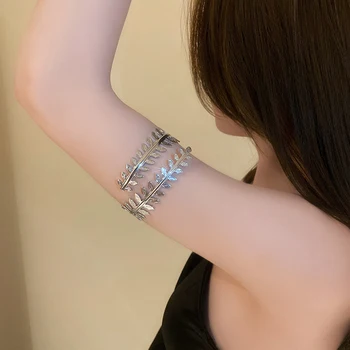 Женский браслет на предплечье в форме оливкового листа из сплава, модный открывающийся манжетный Регулируемый браслет на руку, повязка на руку, модные ювелирные изделия