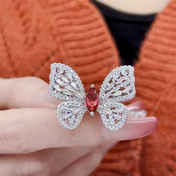 Ювелирные изделия с бриллиантами новое кольцо с бабочкой женский рубиновый темперамент Джокер, инкрустированный бриллиантами