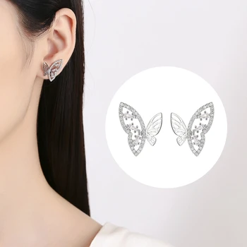 Женские серьги-гвоздики с кристаллами-бабочками, женские свадебные серьги-подвески, Модные Корейские украшения, аксессуары для ушей