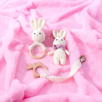 Подарочный набор для новорожденных, Детская Погремушка, Вязаный крючком Кролик, Детская игрушка/Кукла-кролик для новорожденных/Зажим для пустышки для маленьких девочек и мальчиков Прочный