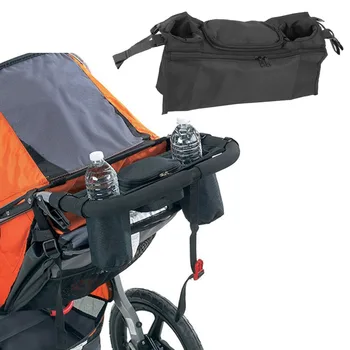Универсальный органайзер для детской коляски с 2 подстаканниками. Место для хранения подгузников, карманы для телефона, ключей, игрушек. Компактный дизайн.
