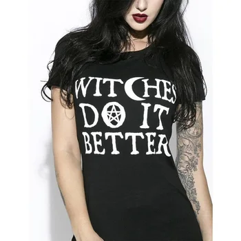 Футболка Witches Do It Better, Готическая футболка, Летние Модные Футболки Tumblr Grunge, Наряды На Хэллоуин, Футболка С коротким рукавом
