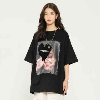Художественная роспись, футболка оверсайз для женщин, футболки с аниме Y2k, топы, уличная одежда, корейская мода, повседневные футболки с коротким рукавом, хай-стрит.