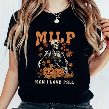Женская хлопковая футболка с принтом, повседневная женская футболка на Хэллоуин с короткими рукавами, женская черная футболка с рисунком черепа тыквы из мультфильма