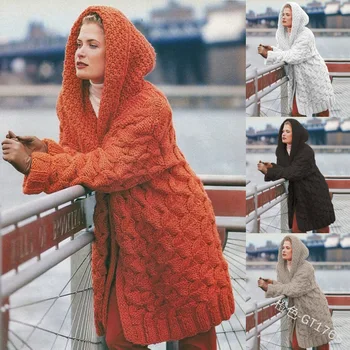 2023 Женский свитер, Женское осенне-зимнее новое утолщенное свободное пальто-кардиган с капюшоном, женская одежда