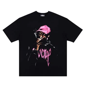 Выстиранная уличная одежда в американском стиле, хип-хоп Рэп, портрет, Граффити, Винтажная мужская женская футболка, повседневная футболка Оверсайз с коротким рукавом